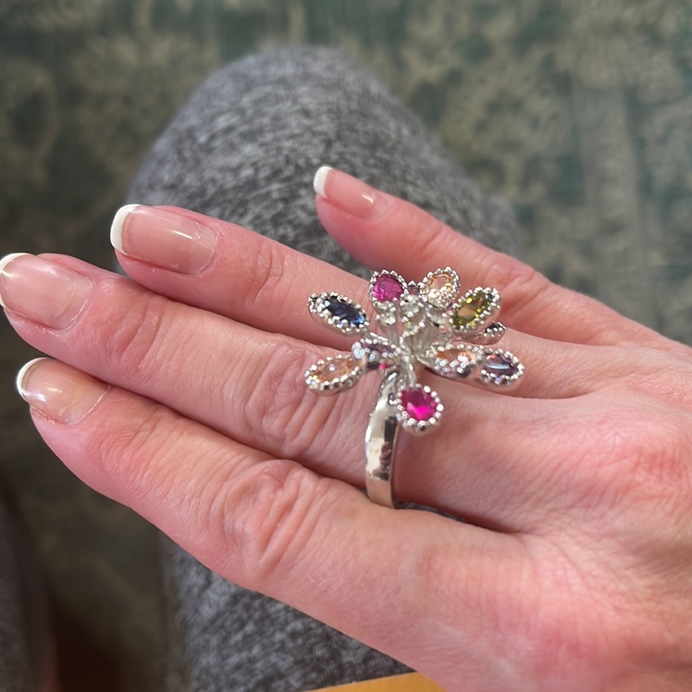 Gorgeous Multi-Gemstone Flower Ring - image 2